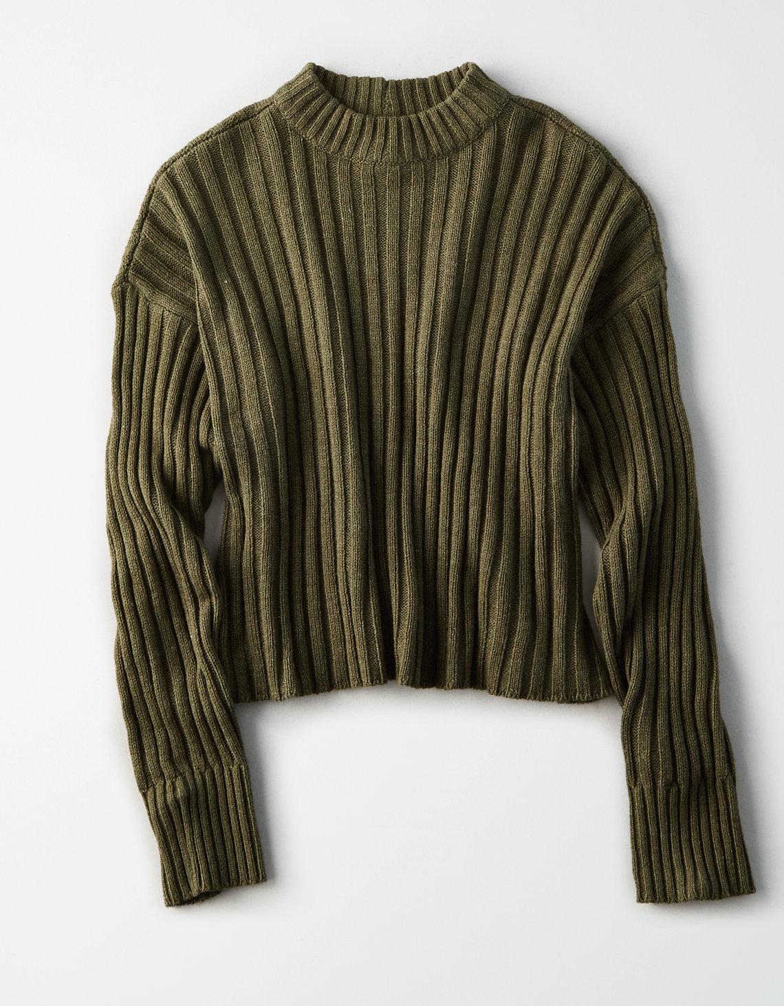 ae cropped rib knit pullover sweater