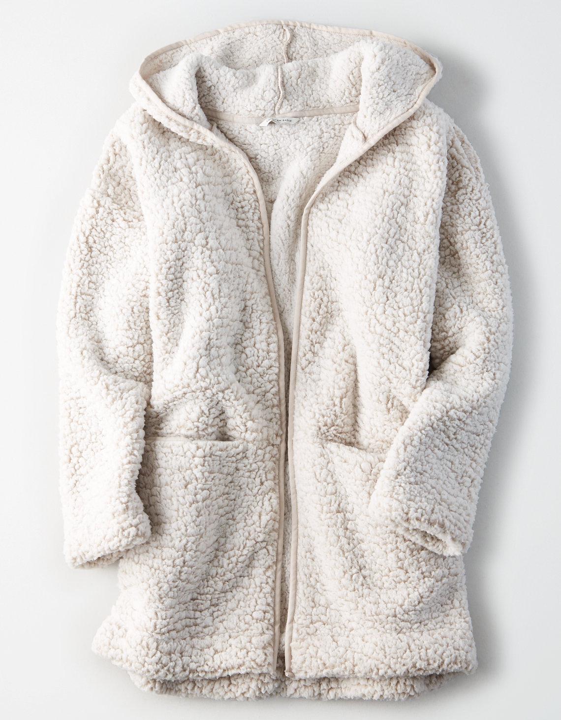 sherpa cardigan with hood