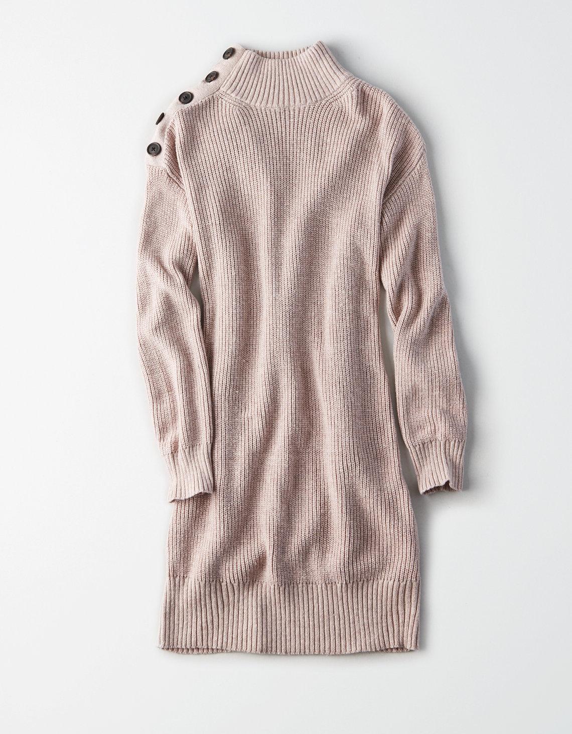 Ae Button Shoulder Mock Neck Sweater Dress