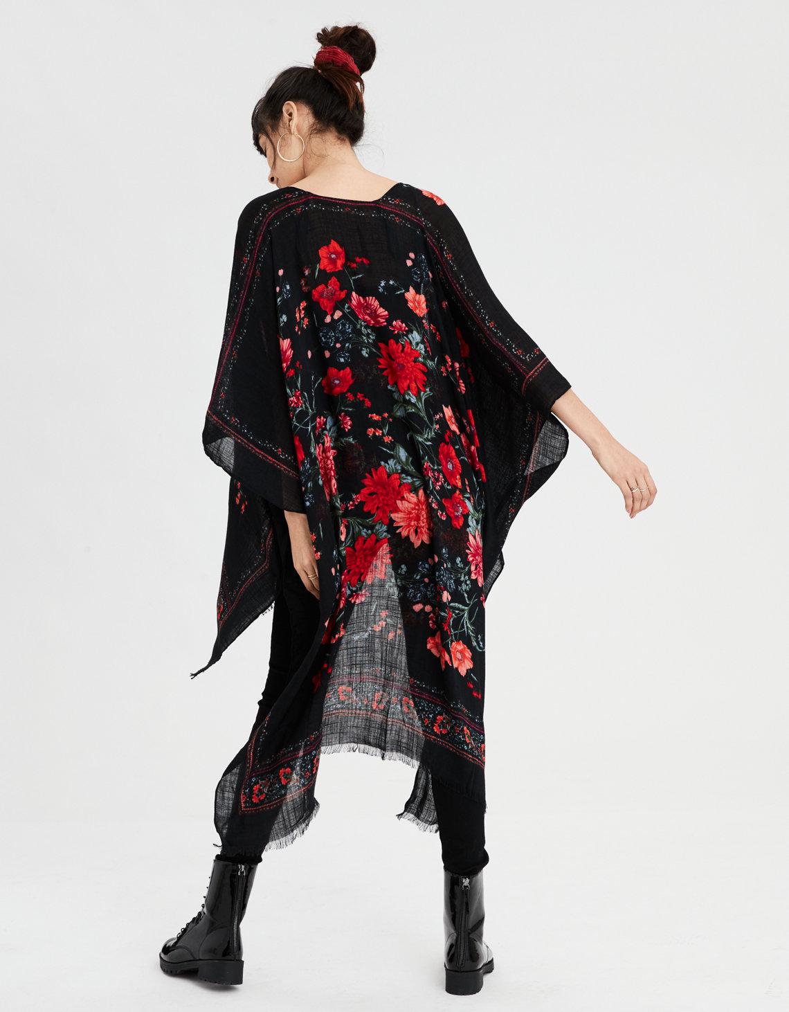 aeo fringe midi kimono