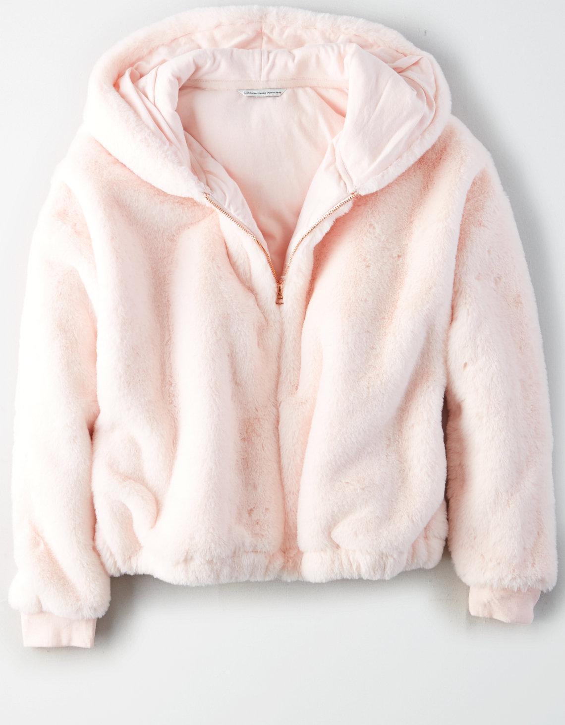 pink fur zip up hoodie