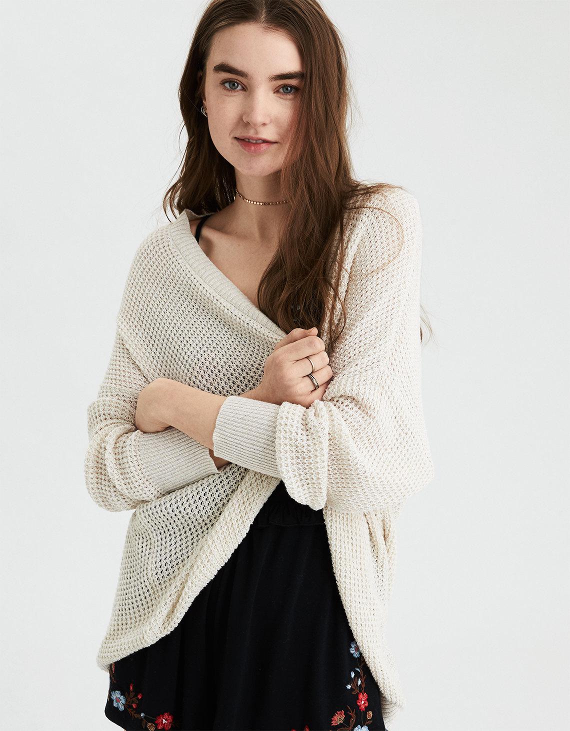 american eagle waffle cardigan