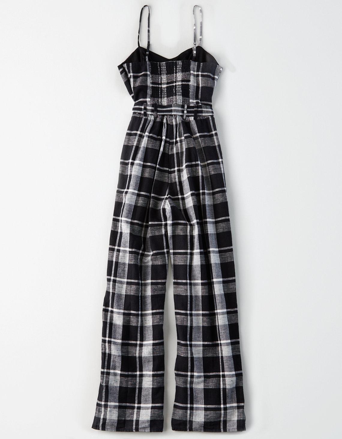 black and white plaid jumpsuit