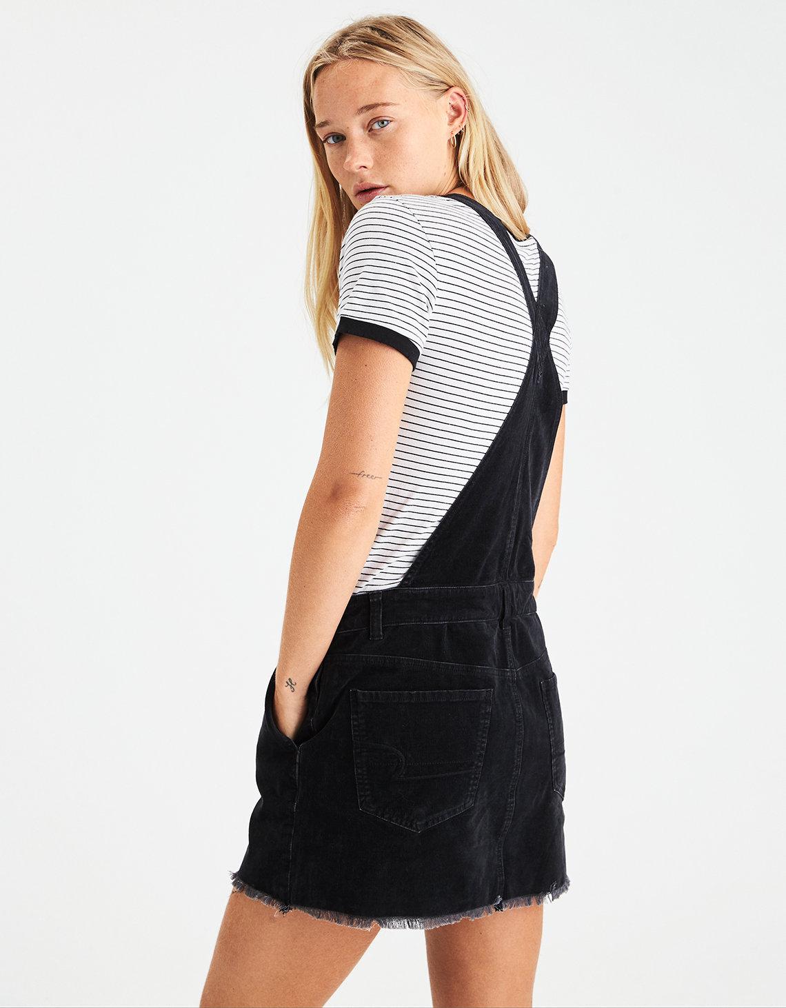 black corduroy overall dress