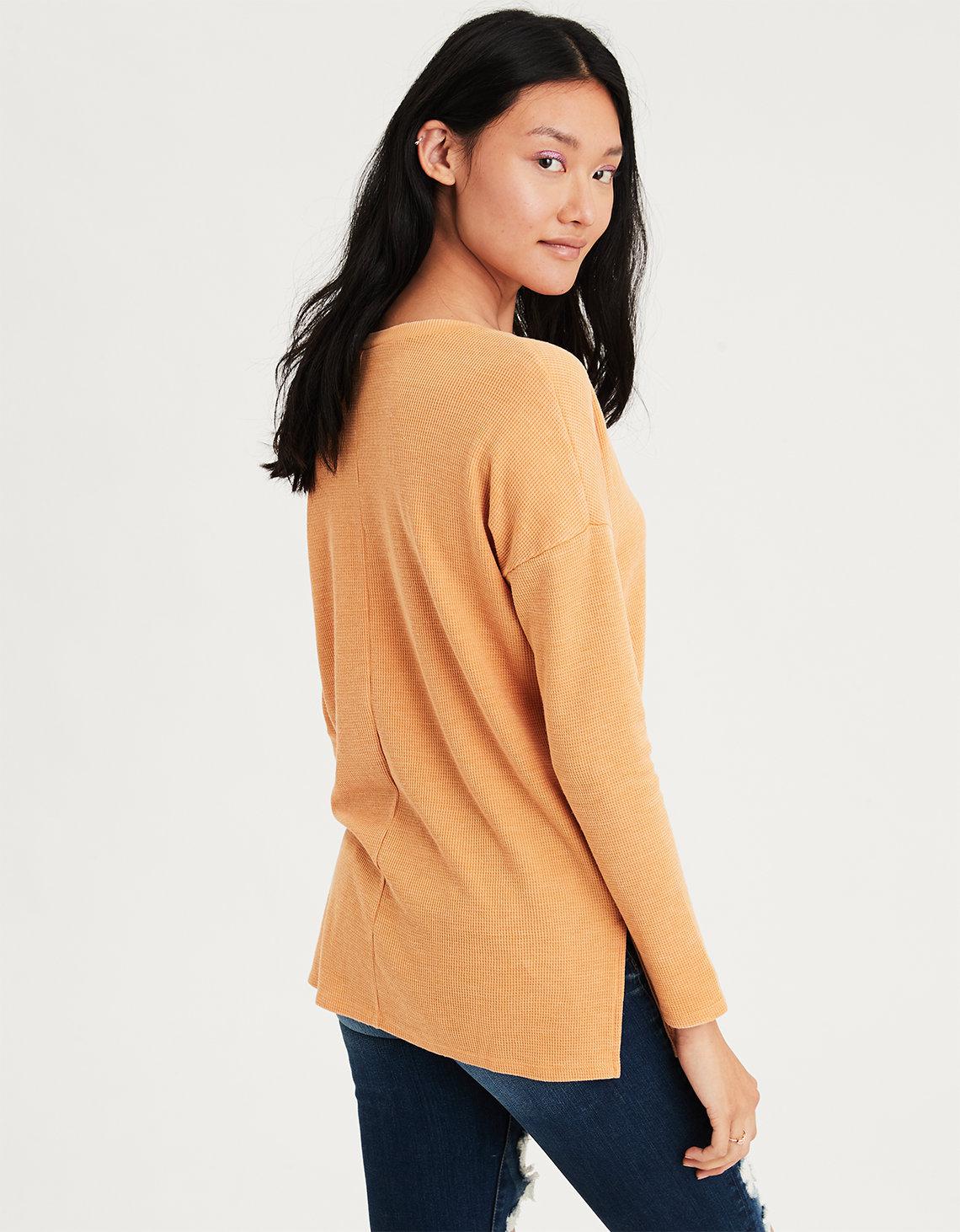 American Eagle Cotton Ae Long Sleeve Waffle T-shirt in