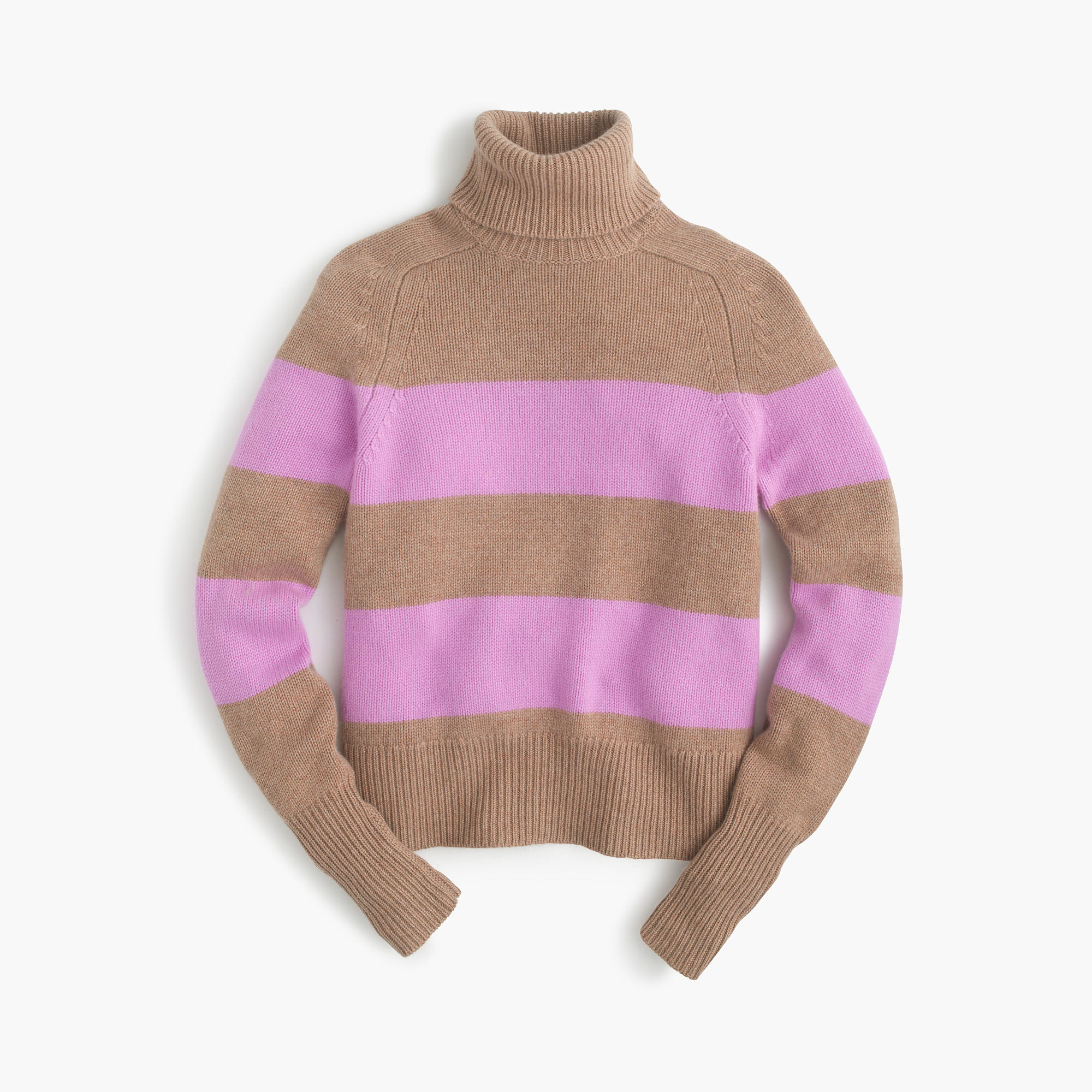 J.crew Collection Cashmere Ribbed Turtleneck Sweater In Stripe in Pink | Lyst