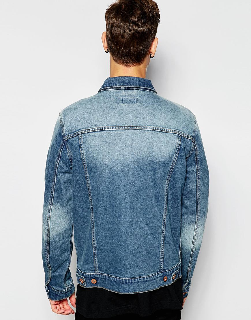 ASOS Denim Jacket With Hood In Mid Wash in Blue for Men - Lyst