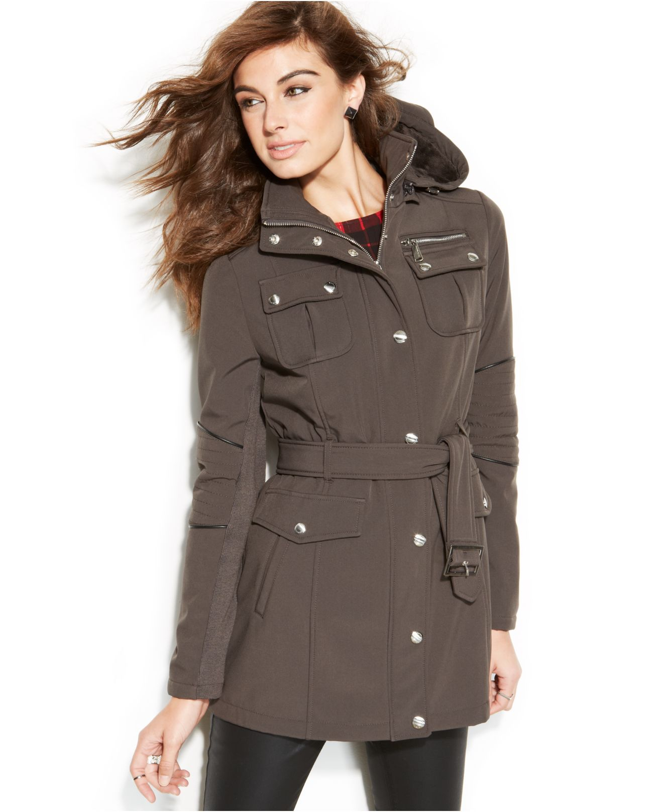 Bcbgeneration Faux Leather Trim Hooded Belted Soft S Coat In Gallery Previously Sold At Macy S