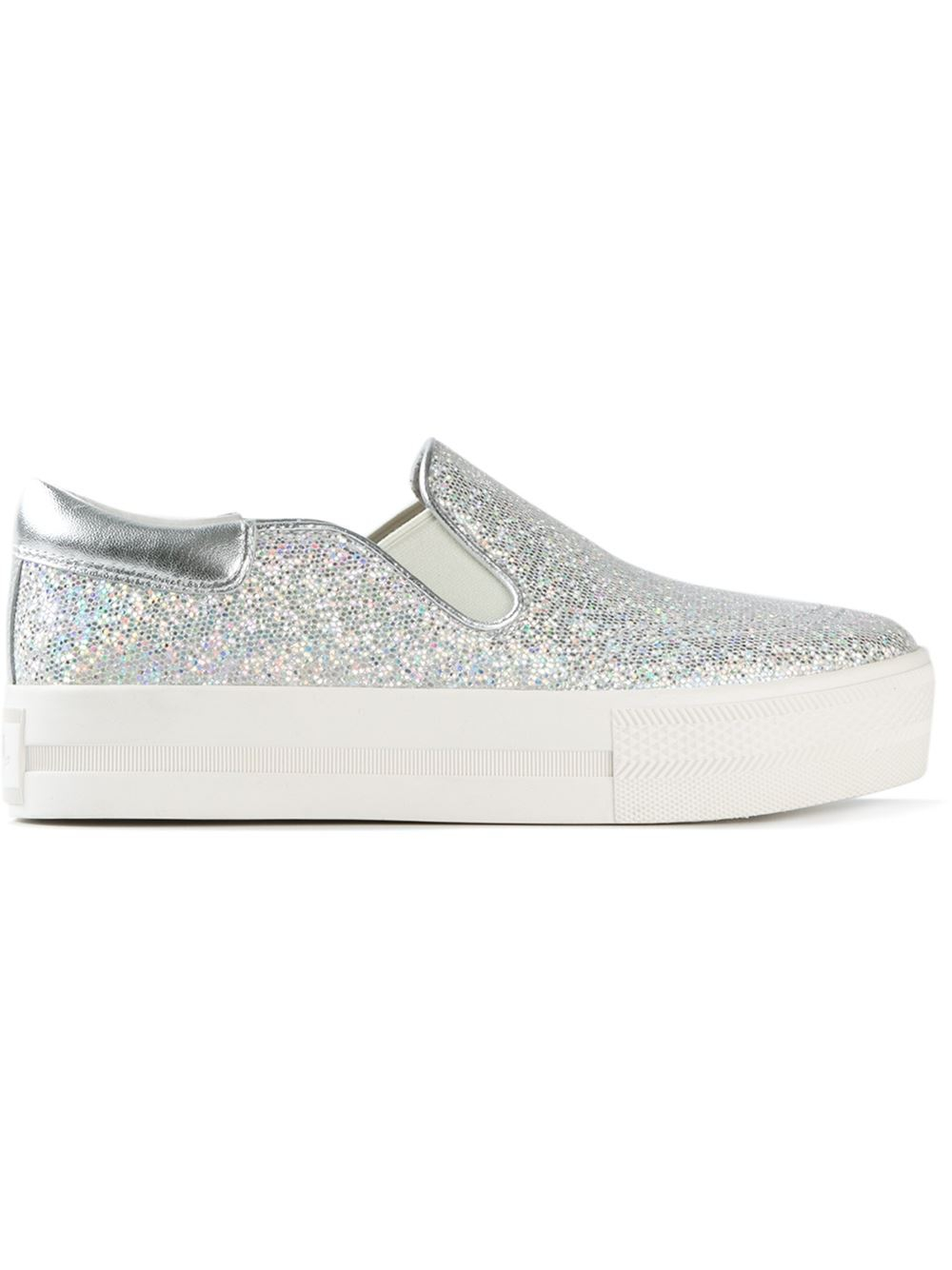 silver glitter slip on sneakers