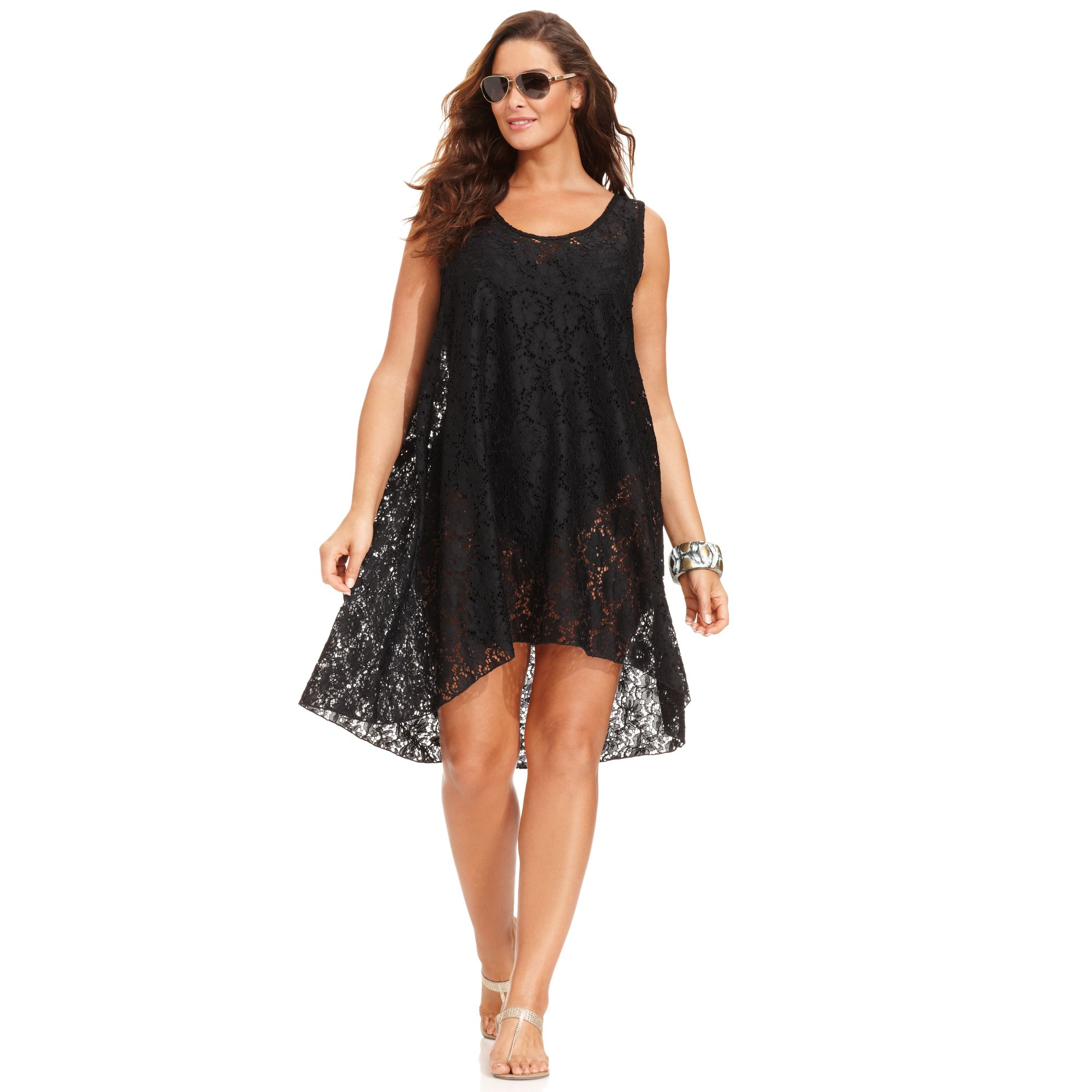 Gottex Plus Size Lace HighLow Dress Cover Up in Black Lyst