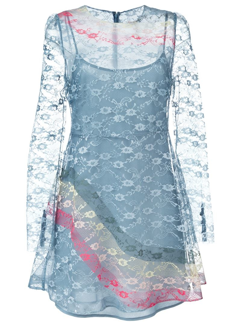 RED Valentino Lace Overlay Flared Dress in Light Blue (Green) | Lyst