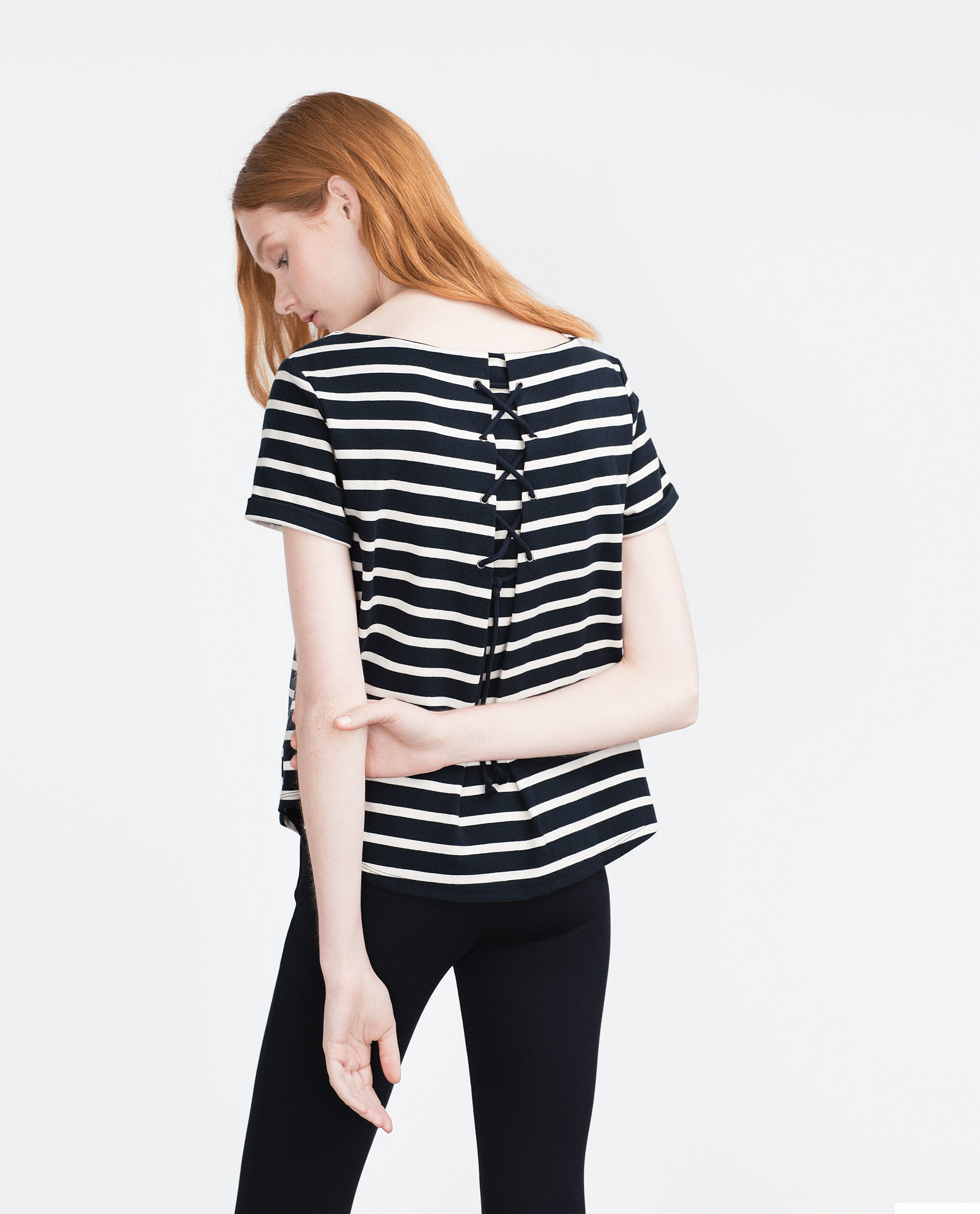 Zara Striped T-shirt in White (striped) | Lyst