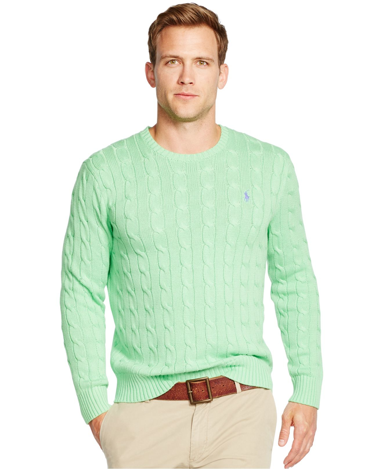 Polo Ralph Lauren Cable-knit Crewneck Sweater in Green for Men (Optic ...