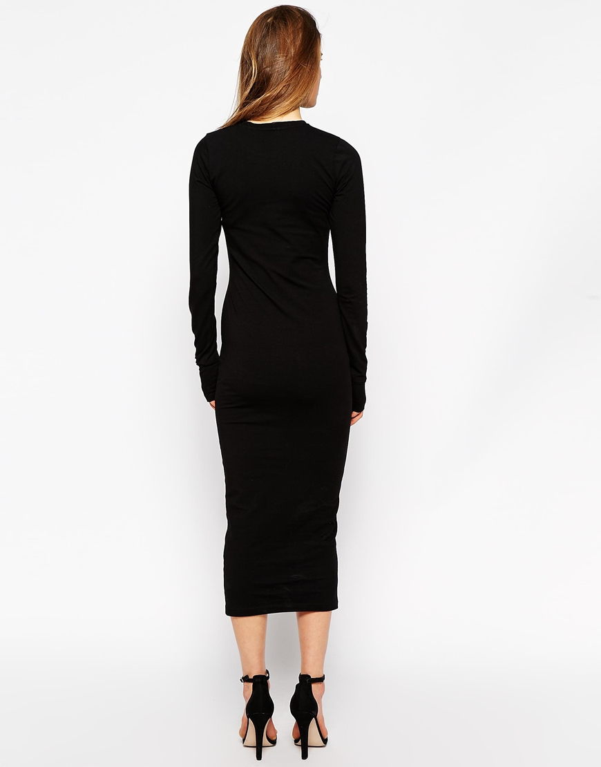 Download Black Long Sleeve Midi Shirt Dress Pics