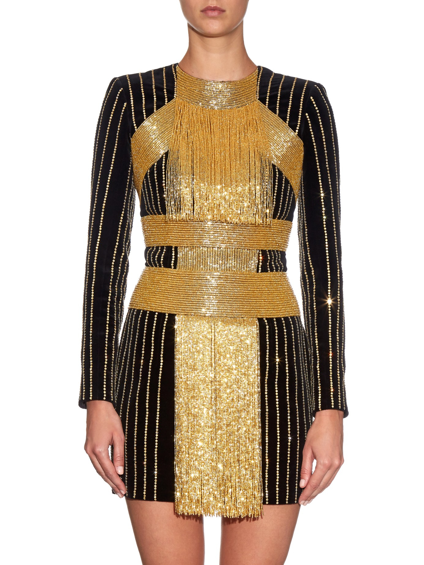 Lyst Balmain Embellished Velvet Dress In Metallic Gallery