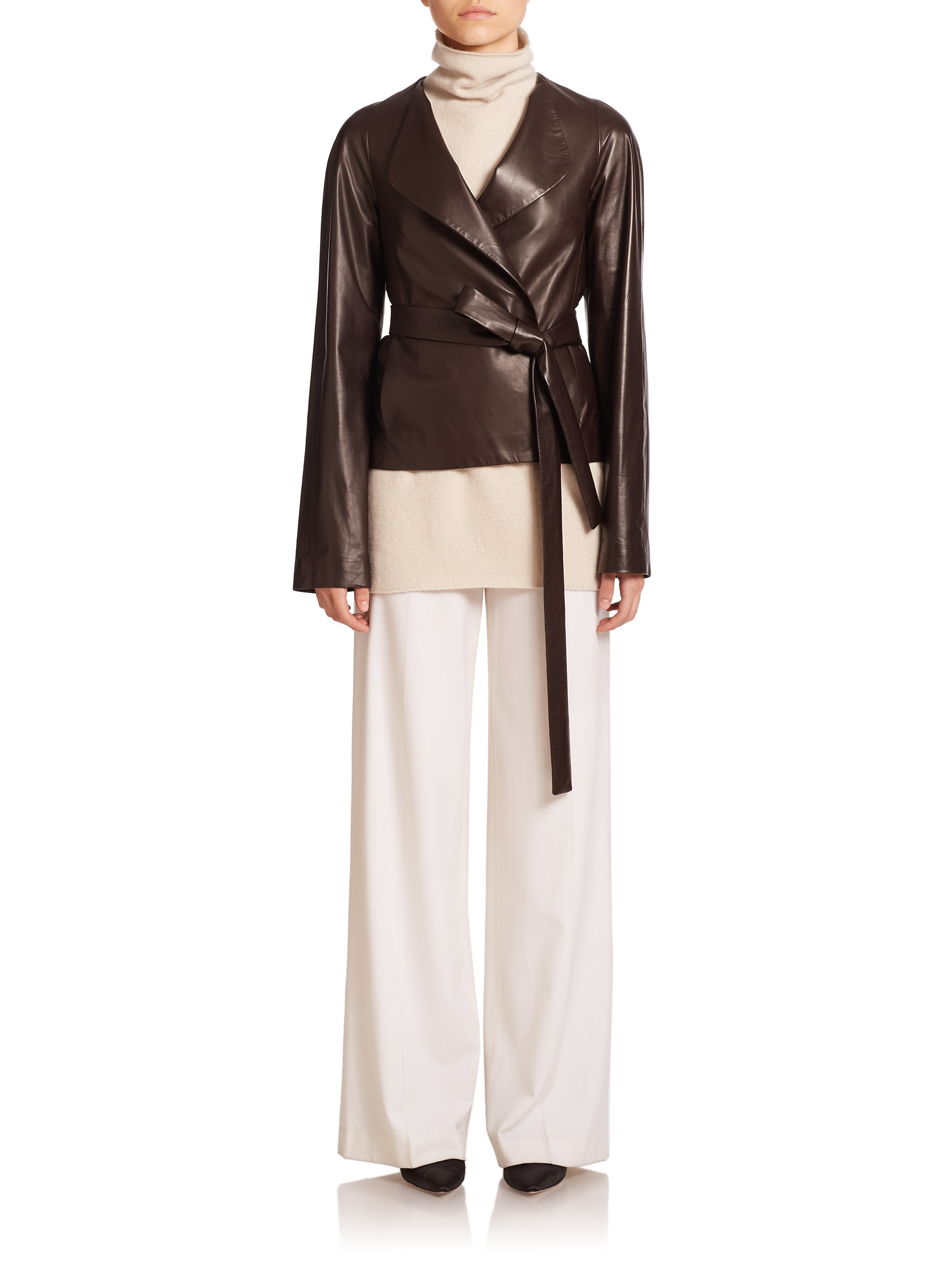 The Row Brown Replin Belted Leather Jacket