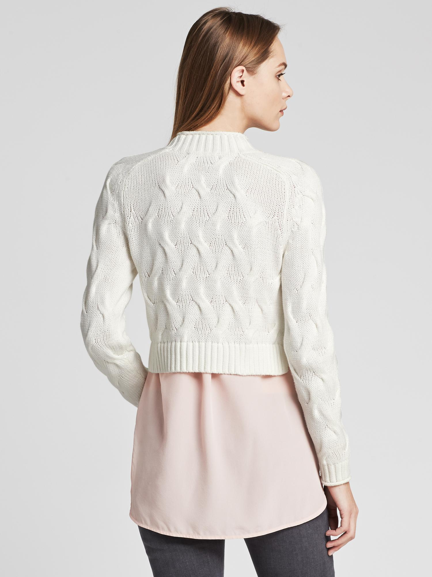 Banana republic Cableknit Cropped Pullover in White Lyst