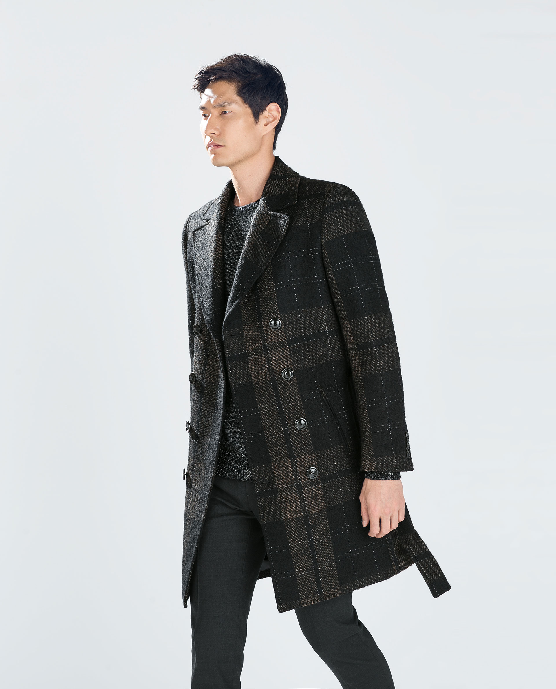Zara Dark Tan Check Coat in Brown for Men (Dark tan) Lyst