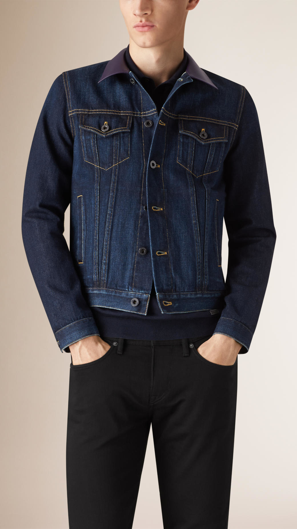 Burberry Denim Jacket With Leather Collar in Indigo (Blue) for Men | Lyst
