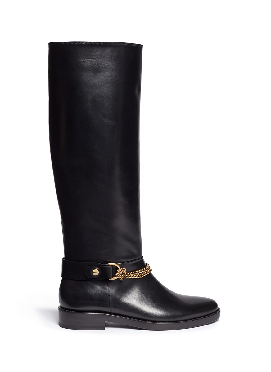 Lyst - Lanvin Chain Strap Calf Leather Boots in Black