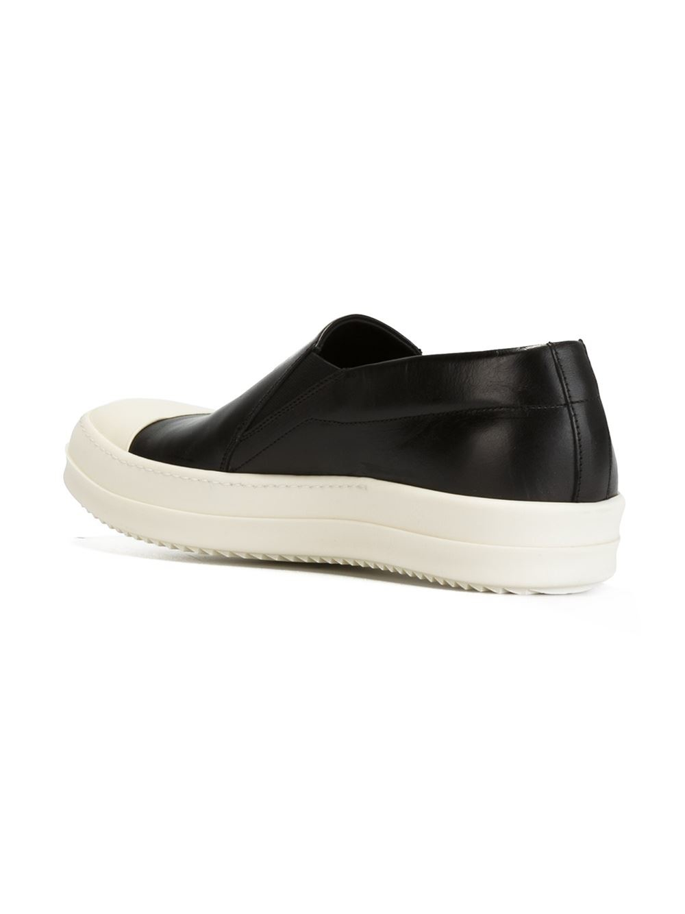 Rick owens Leather Slip-On Sneakers in Black for Men | Lyst