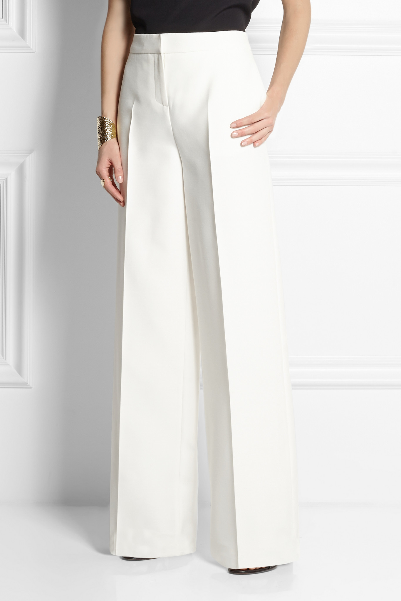 Valentino Wool And Silk-blend Wide-leg Pants in Ivory (White) - Lyst
