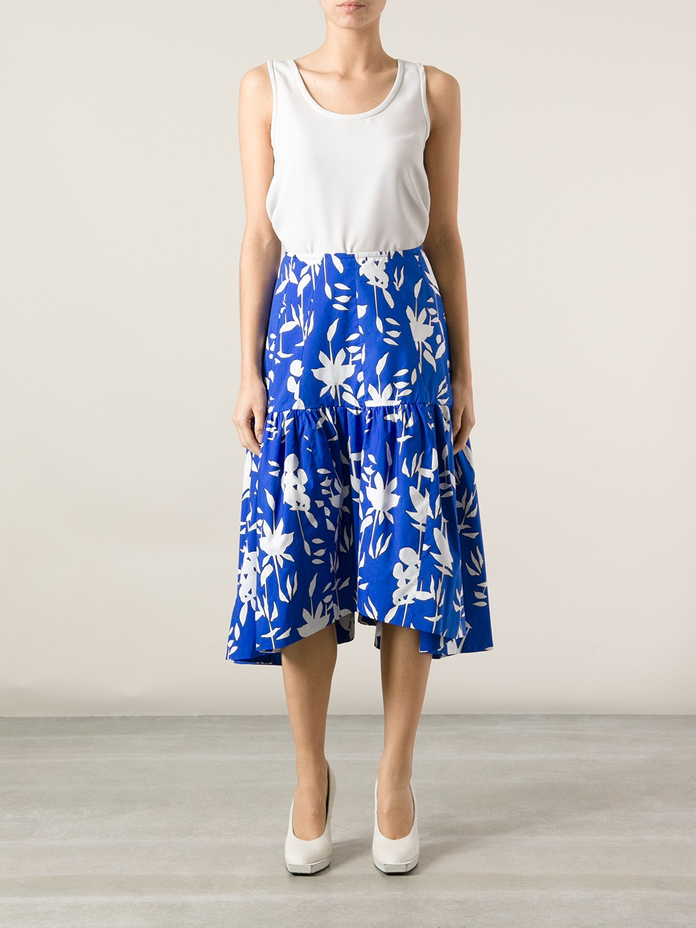 Lyst - Marni Printed Cotton Midi Skirt in Blue
