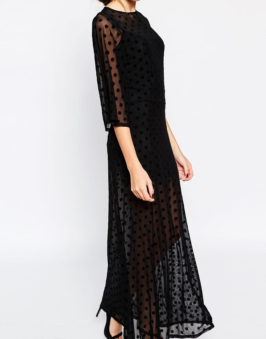 ganni dot mesh maxi dress