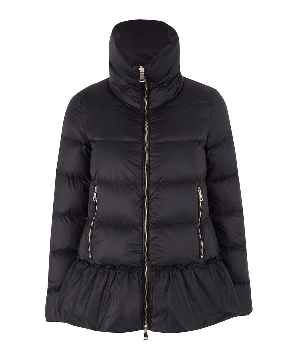 Moncler Black Anet Funnel Neck Peplum Down Jacket in Black | Lyst