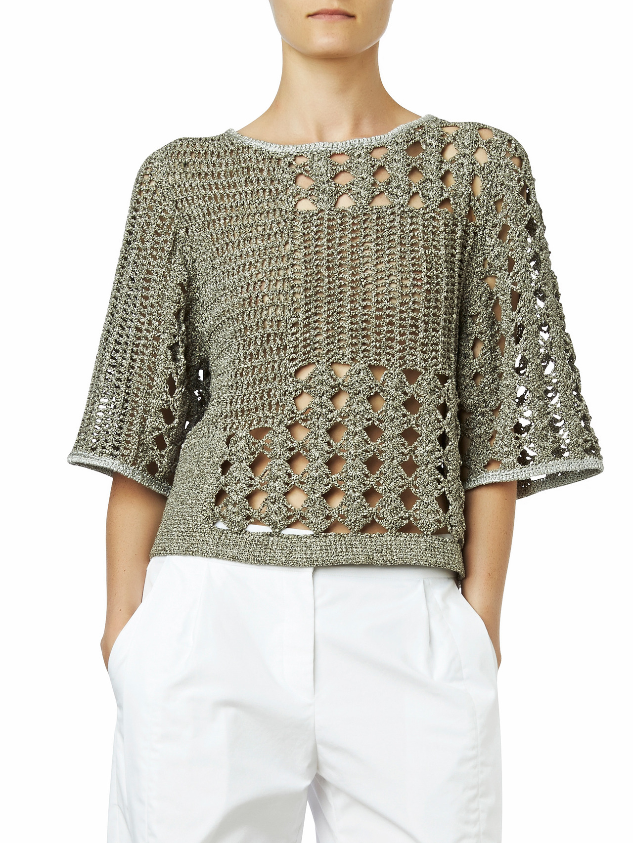 Maiyet Hand Knit Cropped Short Sleeve Sweater in Gray Lyst