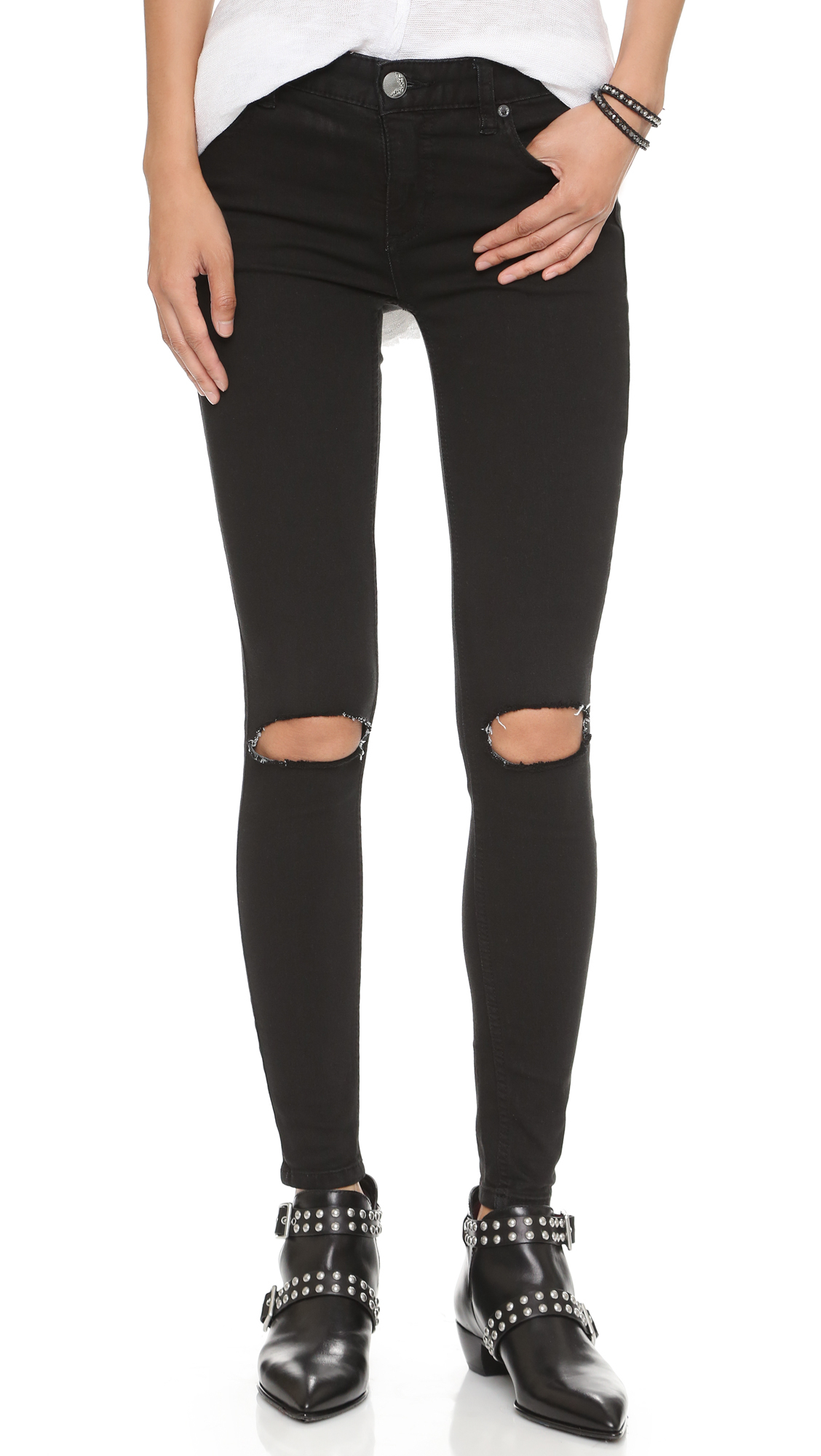 Lyst Free People Destroyed Jeans Black in Black
