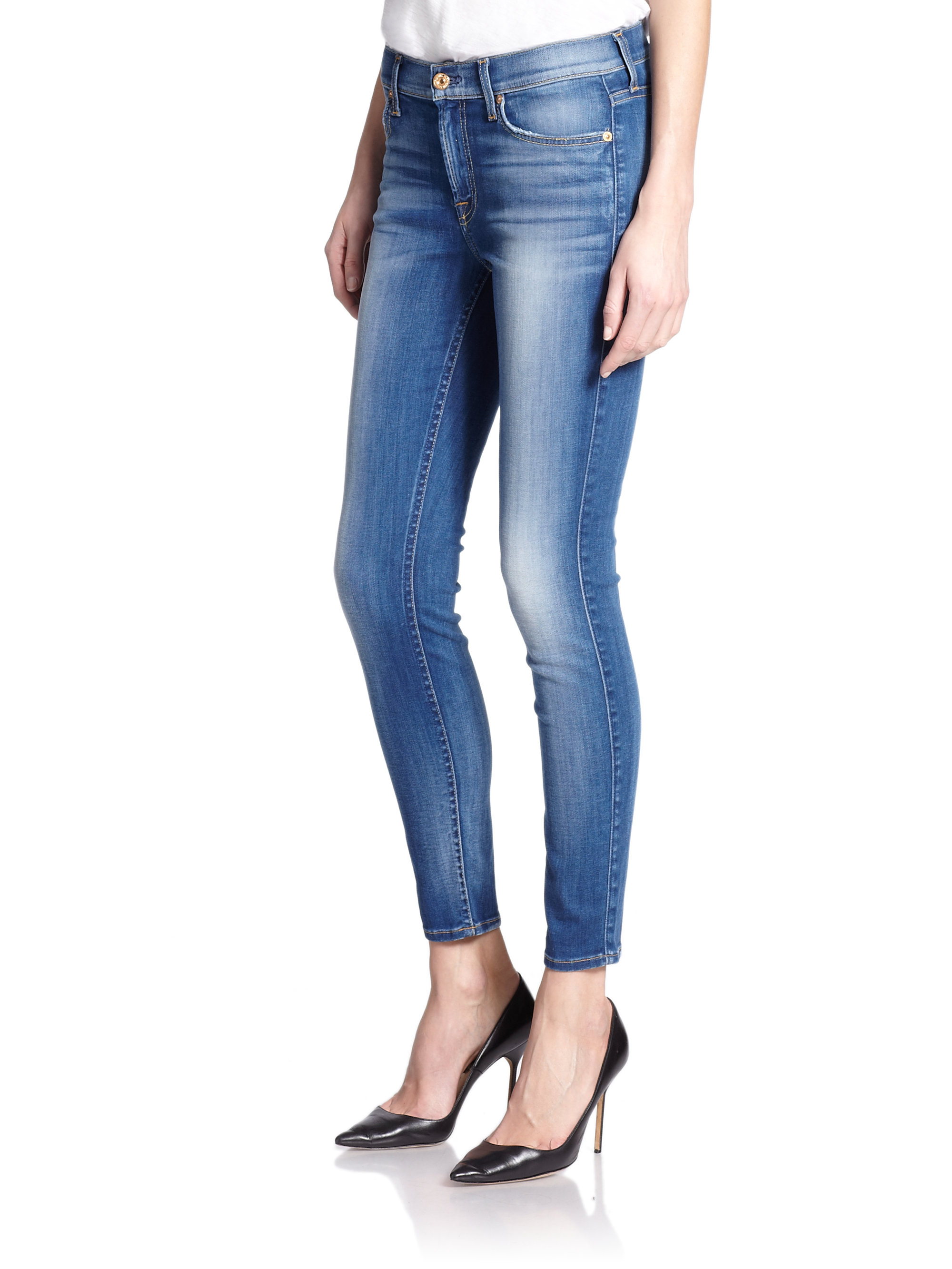 Lyst - 7 for all mankind Skinny Ankle Jeans in Blue