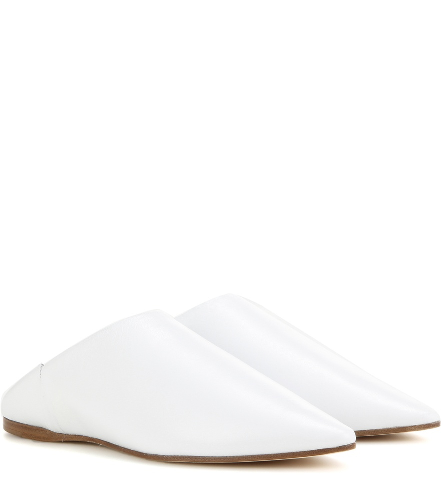 white leather slippers