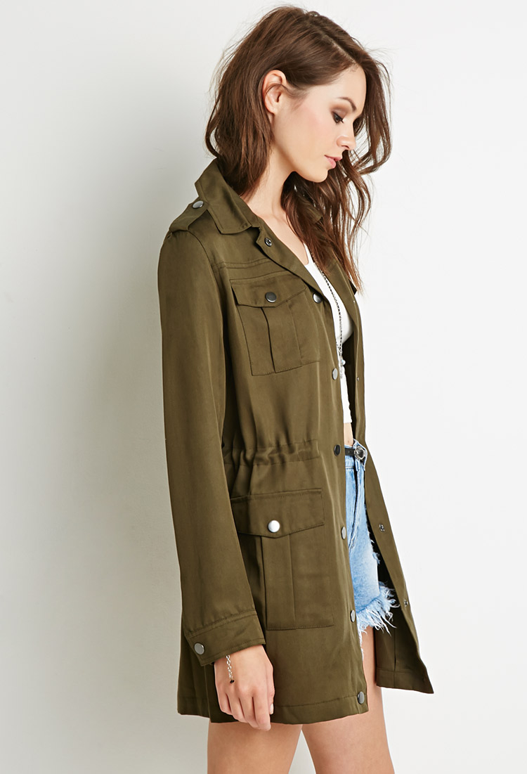 Lyst Forever 21 Longline Utility Jacket in Green