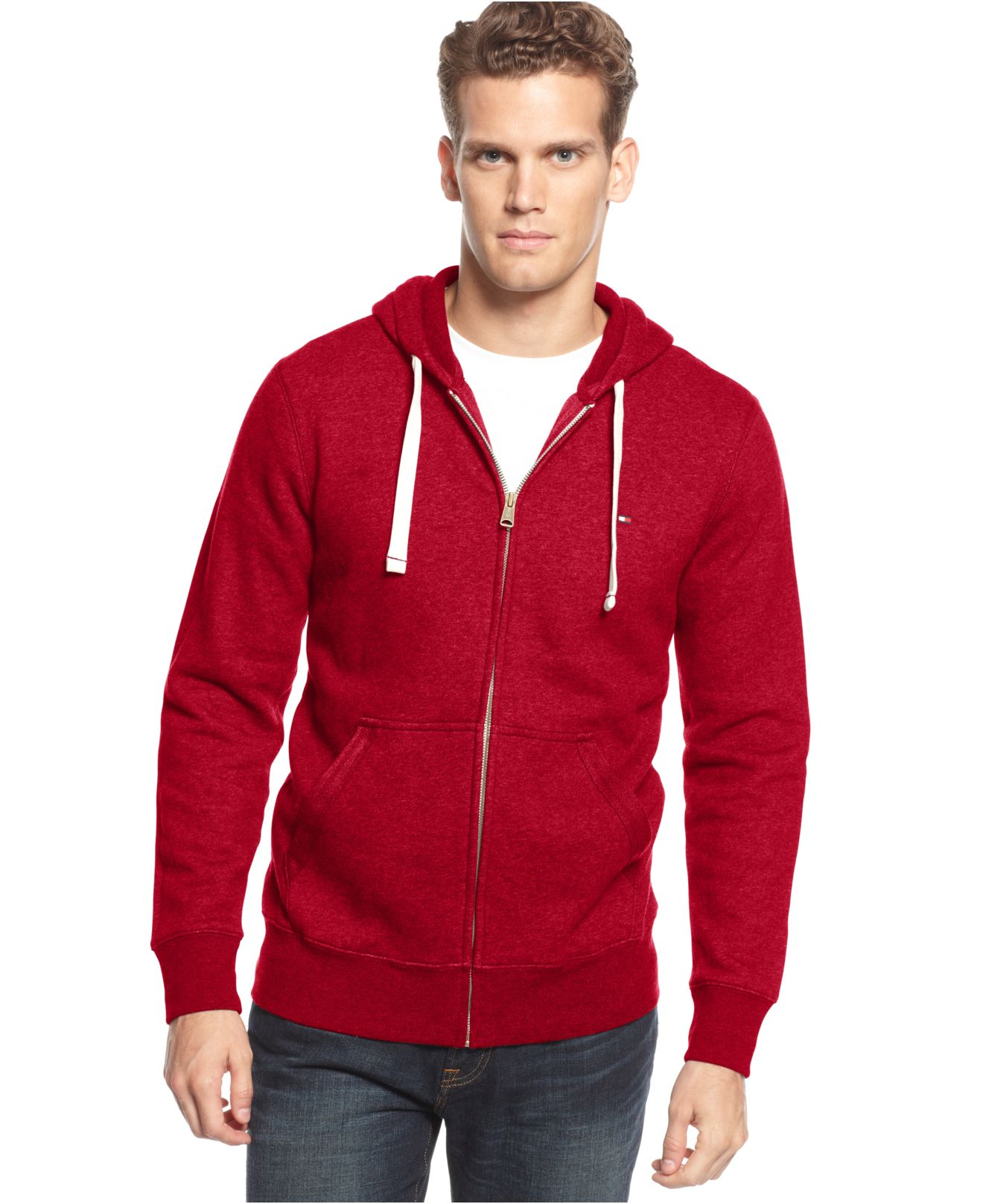red tommy hilfiger zip up hoodie