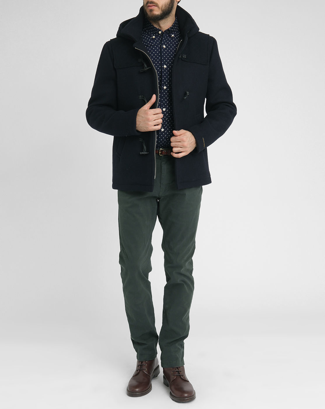 Navy blue duffle coat