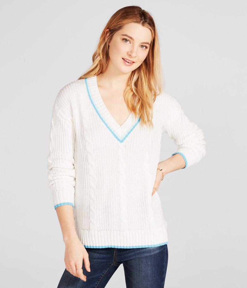 Aéropostale Prince & Fox Varsity V-neck Sweater in White | Lyst