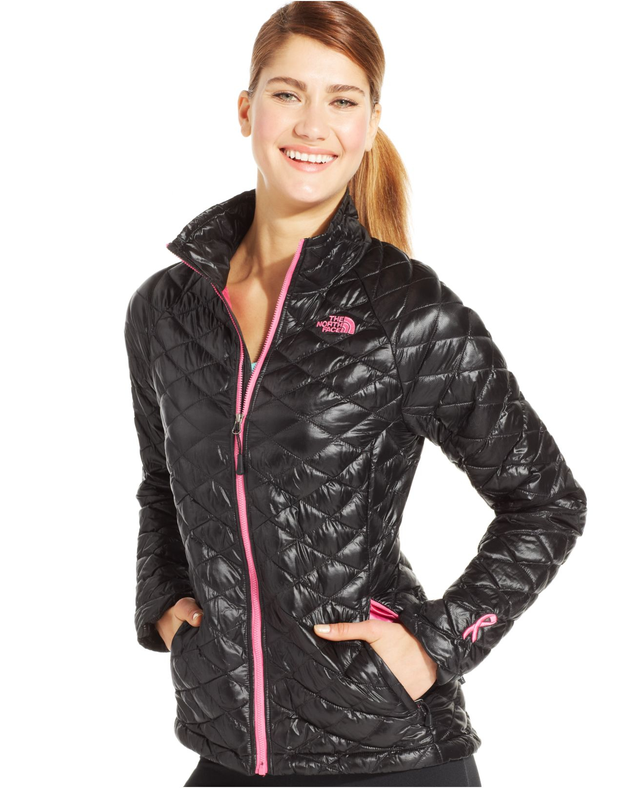 The North Face Thermoball Pink Ribbon Quilted Jacket in Black | Lyst