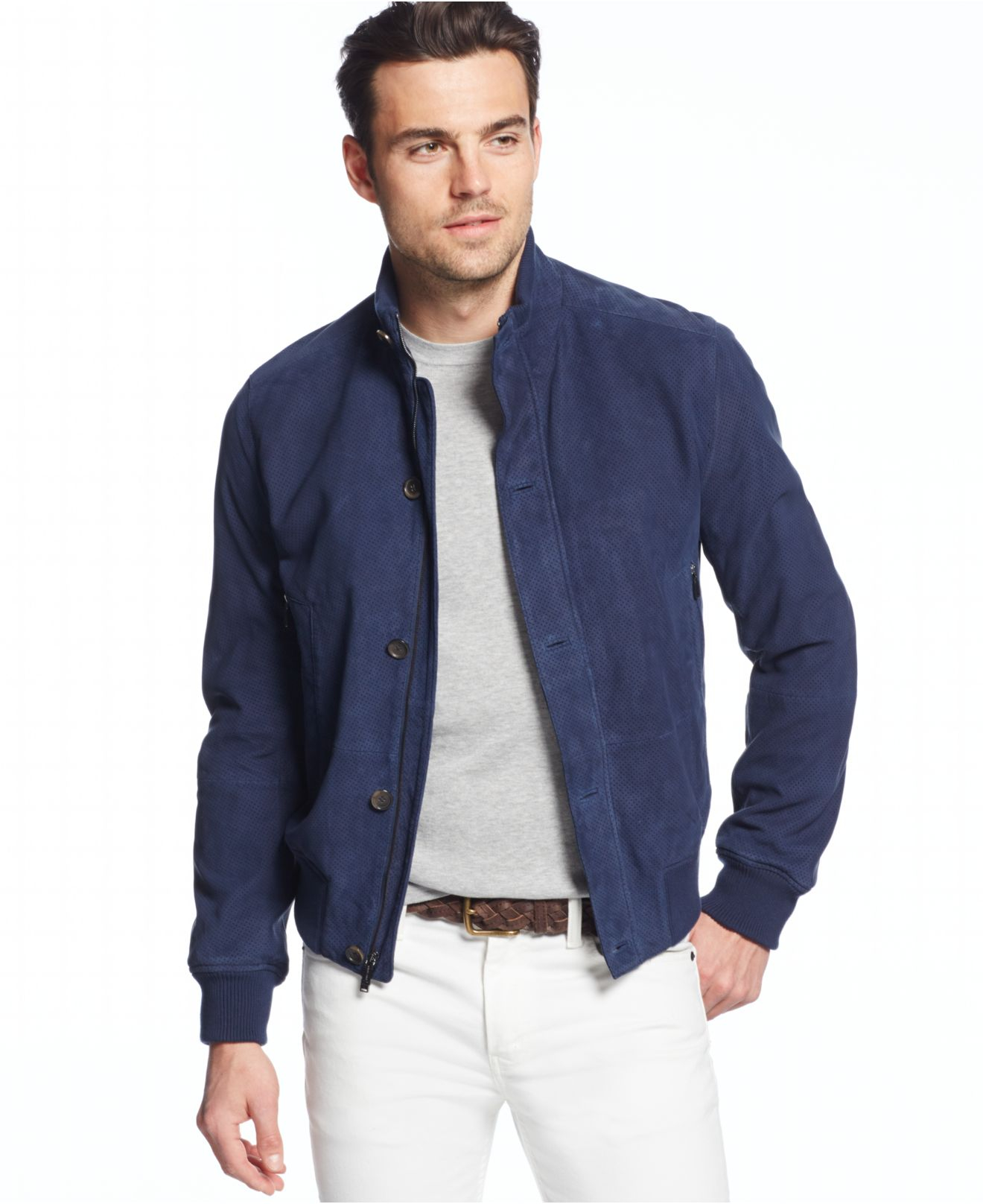 Lyst - Michael Kors Perforated Suede Bomber Jacket in Blue for Men