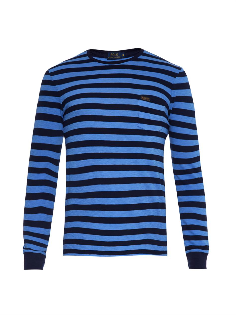 Polo Ralph Lauren LongSleeved Striped Jersey TShirt in Blue for Men
