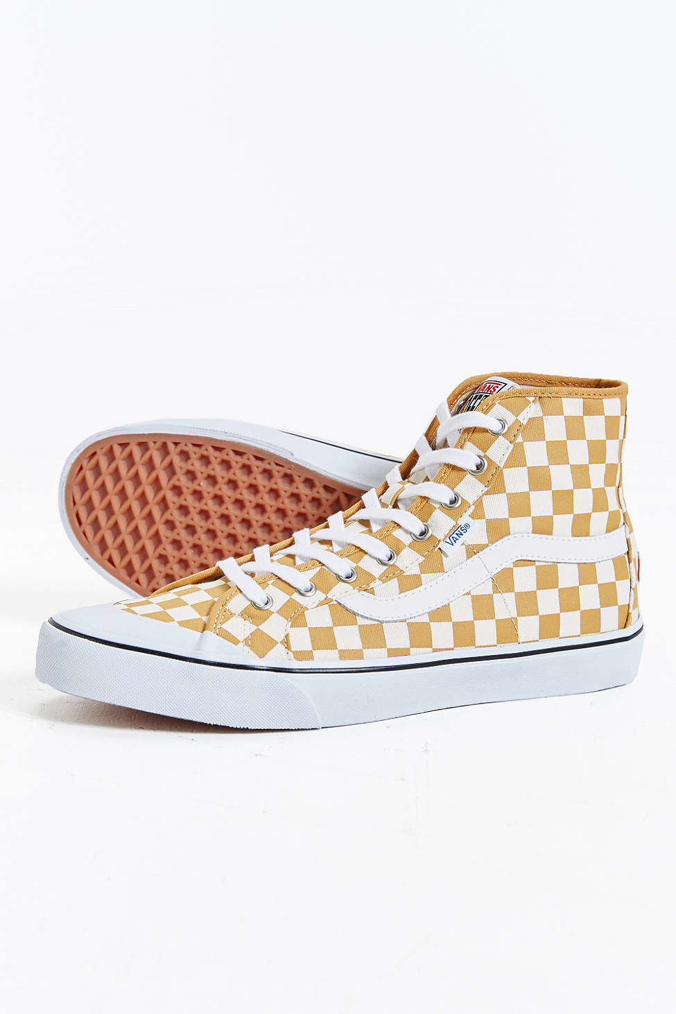 yellow checkered high top vans