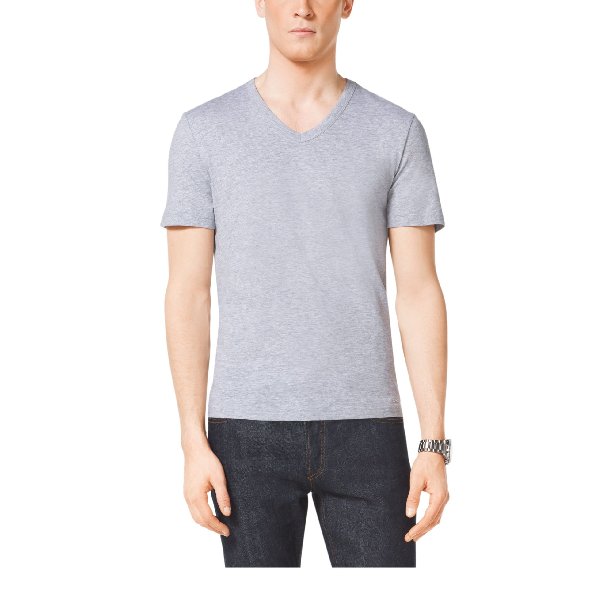 Michael Kors V-neck Cotton T-shirt in Gray - Lyst