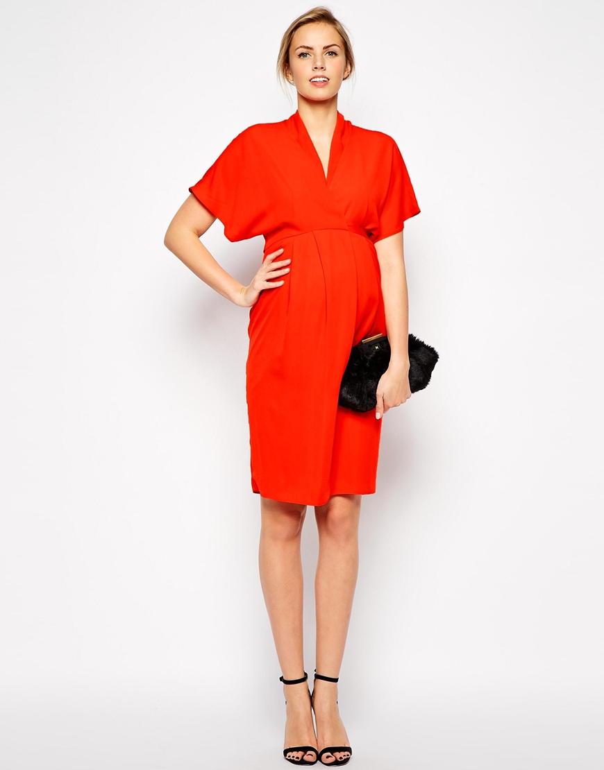 red kimono sleeve dress