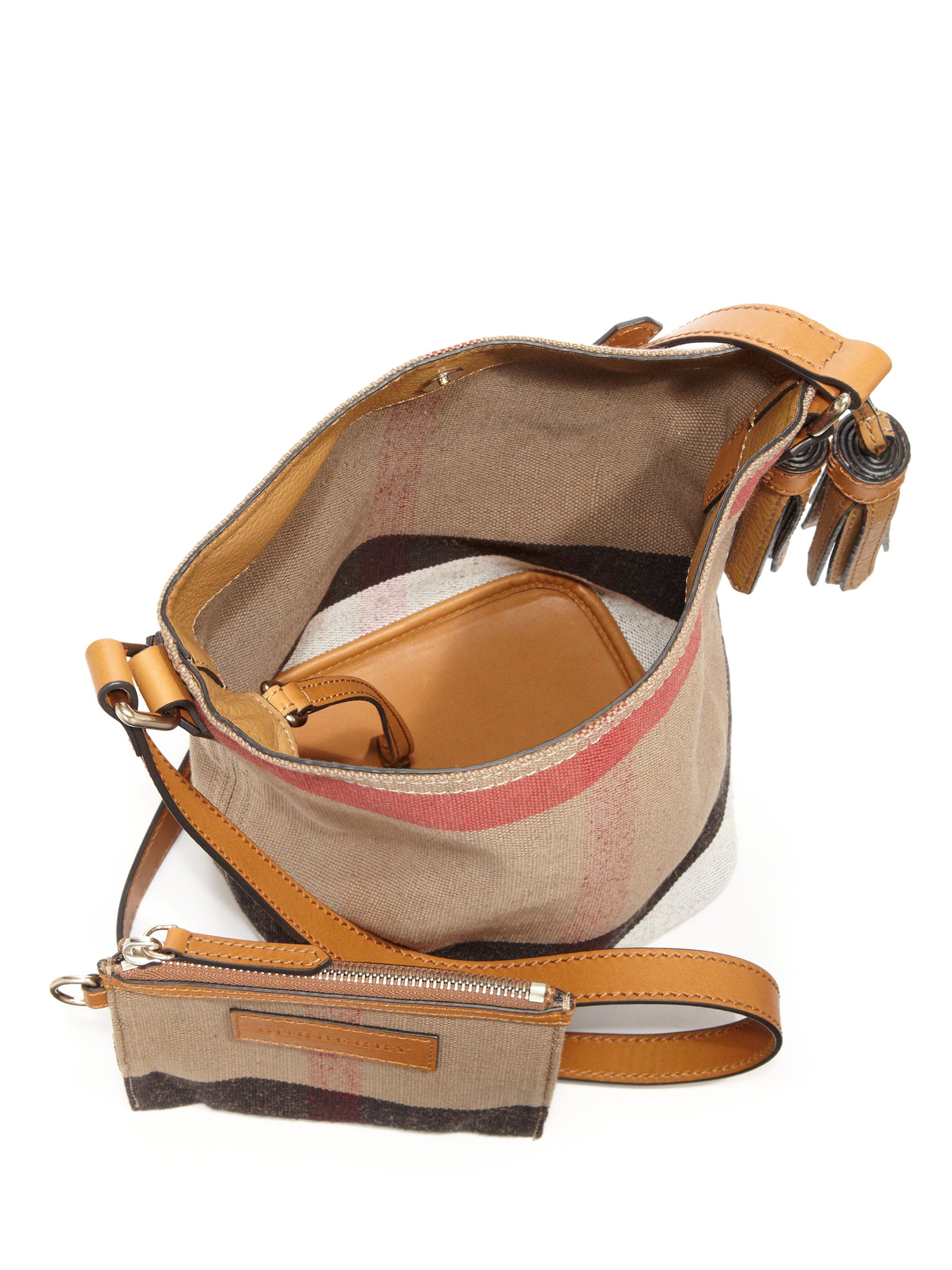 Burberry Ashby Small Canvas Check & Leather Crossbody Bag in Brown Lyst