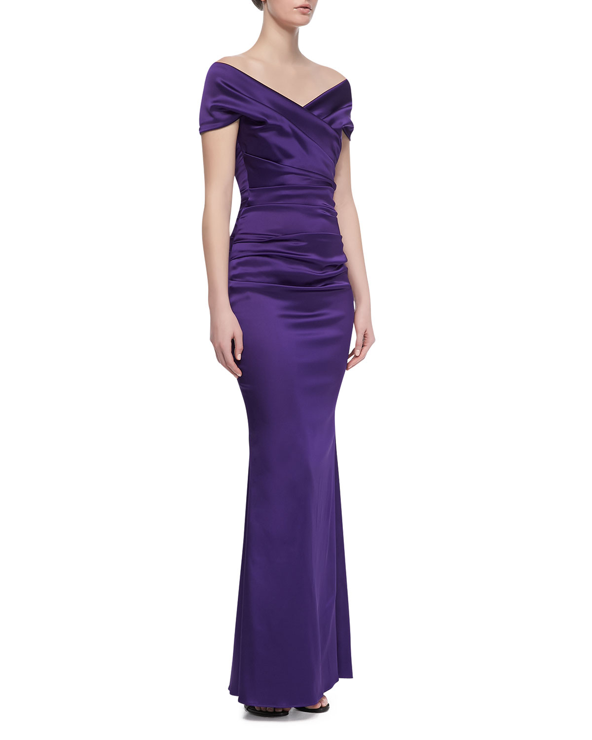 Talbot Runhof Off-shoulder Ruched Bodice Gown in Purple | Lyst