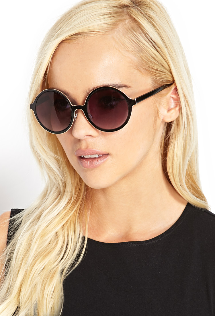 Forever 21 Cool Girl Round Sunglasses in Black/Gold (Black
