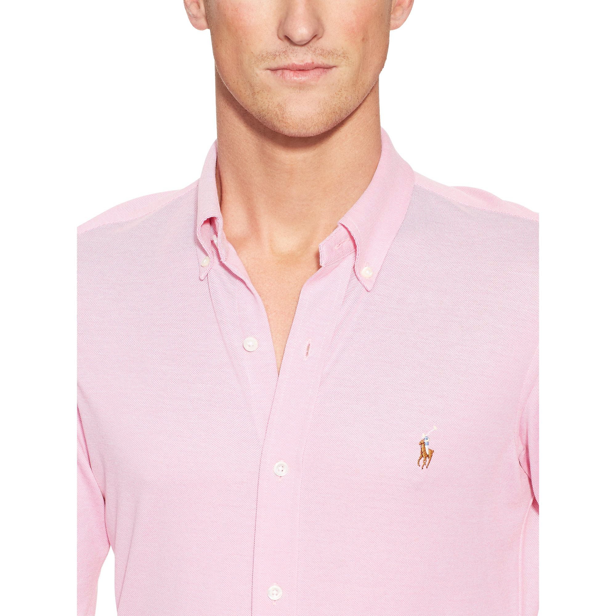 Polo Ralph Lauren Slim-fit Knit Oxford Shirt in Pink for Men - Lyst