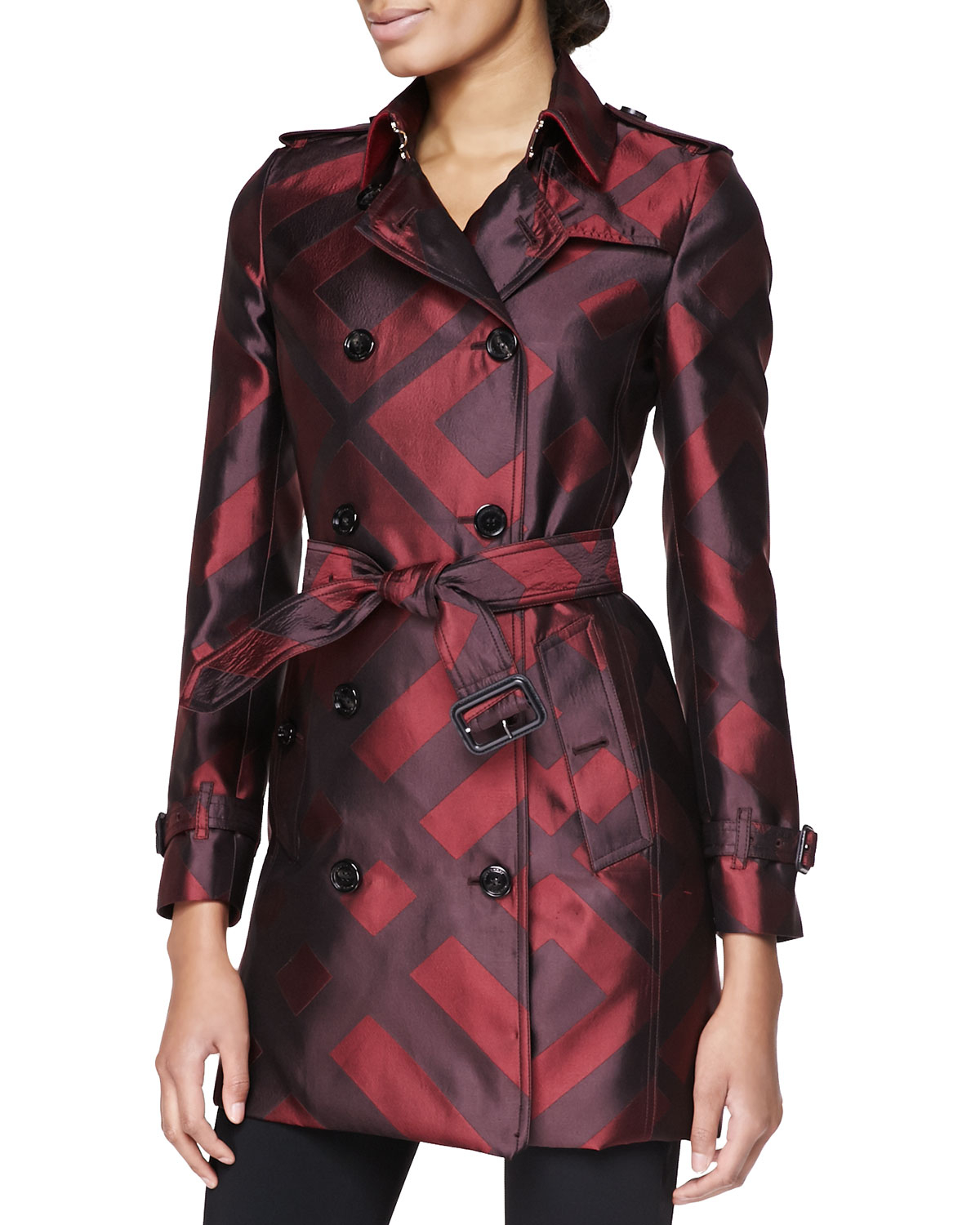 Lyst - Burberry Check Silk Trench Coat in Red