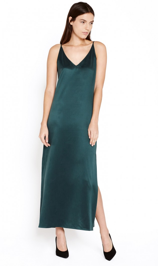 green slip maxi dress