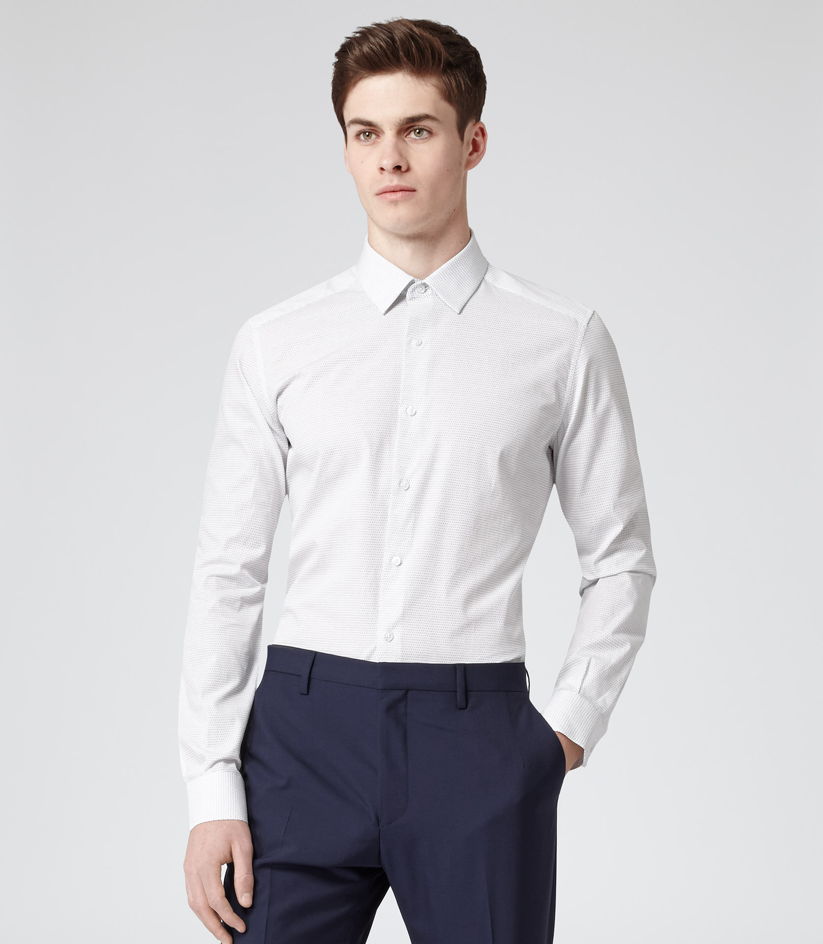 Lyst Reiss Nottingham Slim Fit Polka Dot Shirt in White for Men